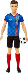 Barbie Puedes Ser Cualquier Cosa Serie Muñeco Ken Futbolista Muñeco Ken Pelo Castaño Camiseta Azul Fútbol 1X Muñeco Ken Futbolista Regalo para Niños Juguetes De 3 Años Hcn15