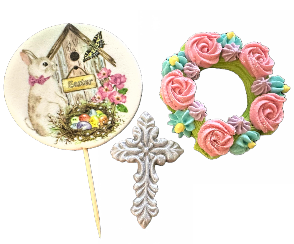 Juego de 3 adornos comestibles de pasta de azúcar, Adornos de Pascua de Sugar Paste Nati Shop