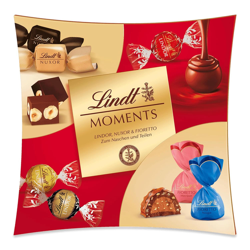 Chocolate Lindt | Caja Lindt Momentos | 223 g | Mezcla refinada de las mejores trufas LINDOR, cubos NUXOR con sabor a nuez y FIORETTO crujiente | regalo de chocolate
