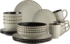 MÄSER 931963 Serie Confino Geschirr Set Für 4 Personen Im Modernen Vintage Look, 20-Teiliges Kombiservice Aus Keramik in Beige Mit Schwarzen Akzenten, Steinzeug Naty Shop Beige