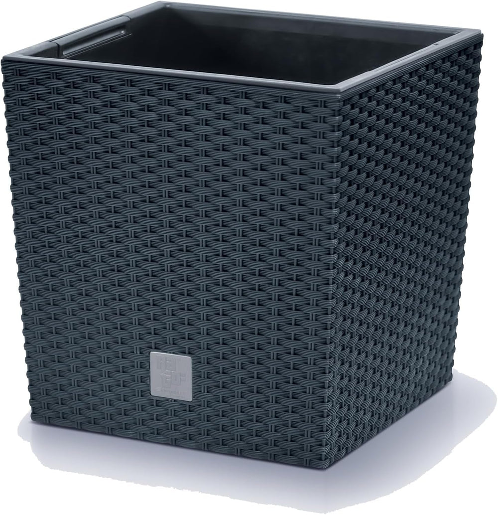 Ghiveci pătrat Prosperplast cu aspect de ratan, seria Rato, antracit, volum 64 L, negru, 39 x 39 x 40,5 cm, DRTS400L-S433