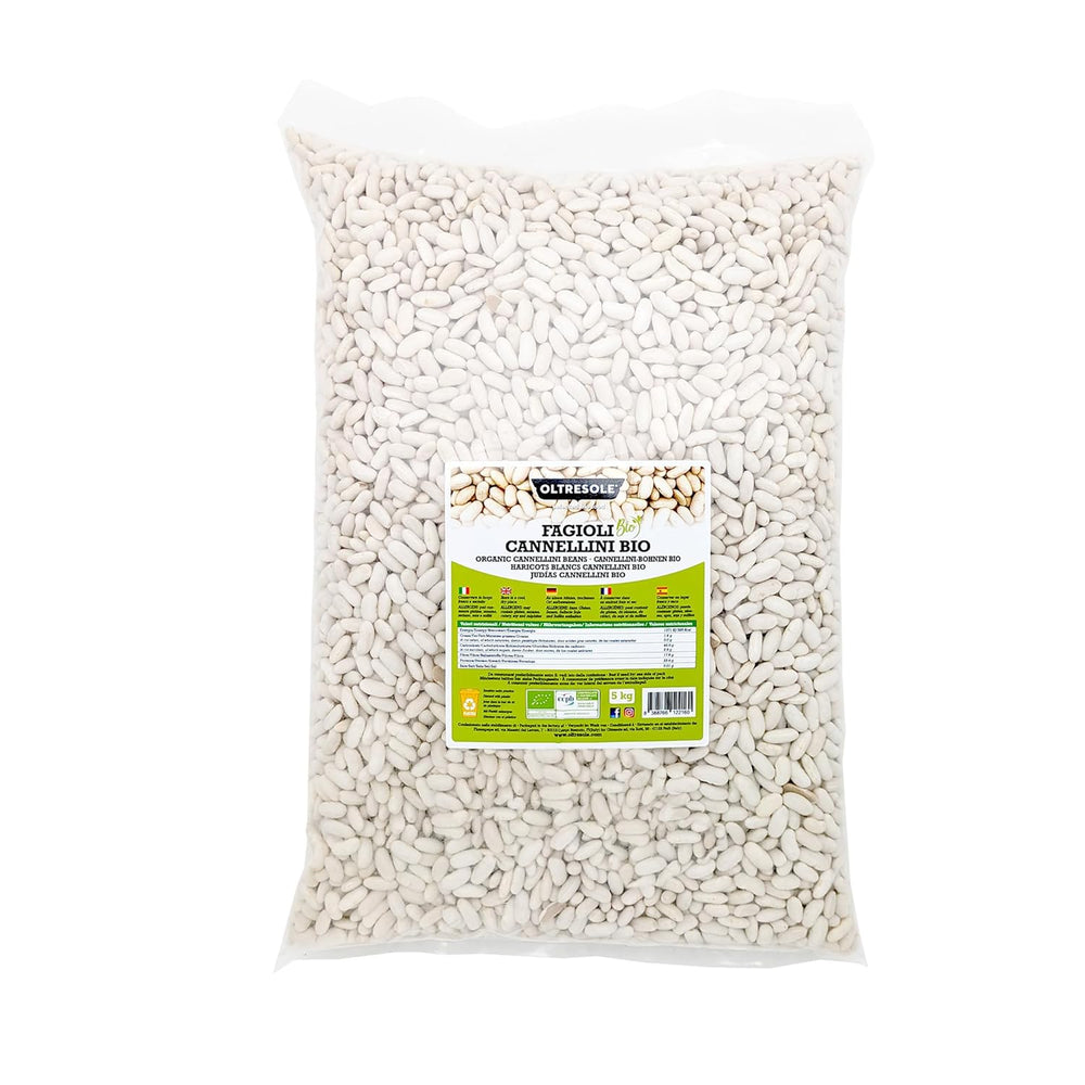 Frijoles Cannellini Orgánicos, 5kg, Legumbres Secas Orgánicas de Cultivos Controlados, Ricas en Fibra, Vitaminas y Minerales, Ideales para Sopas y Ensaladas, Paquete Económico