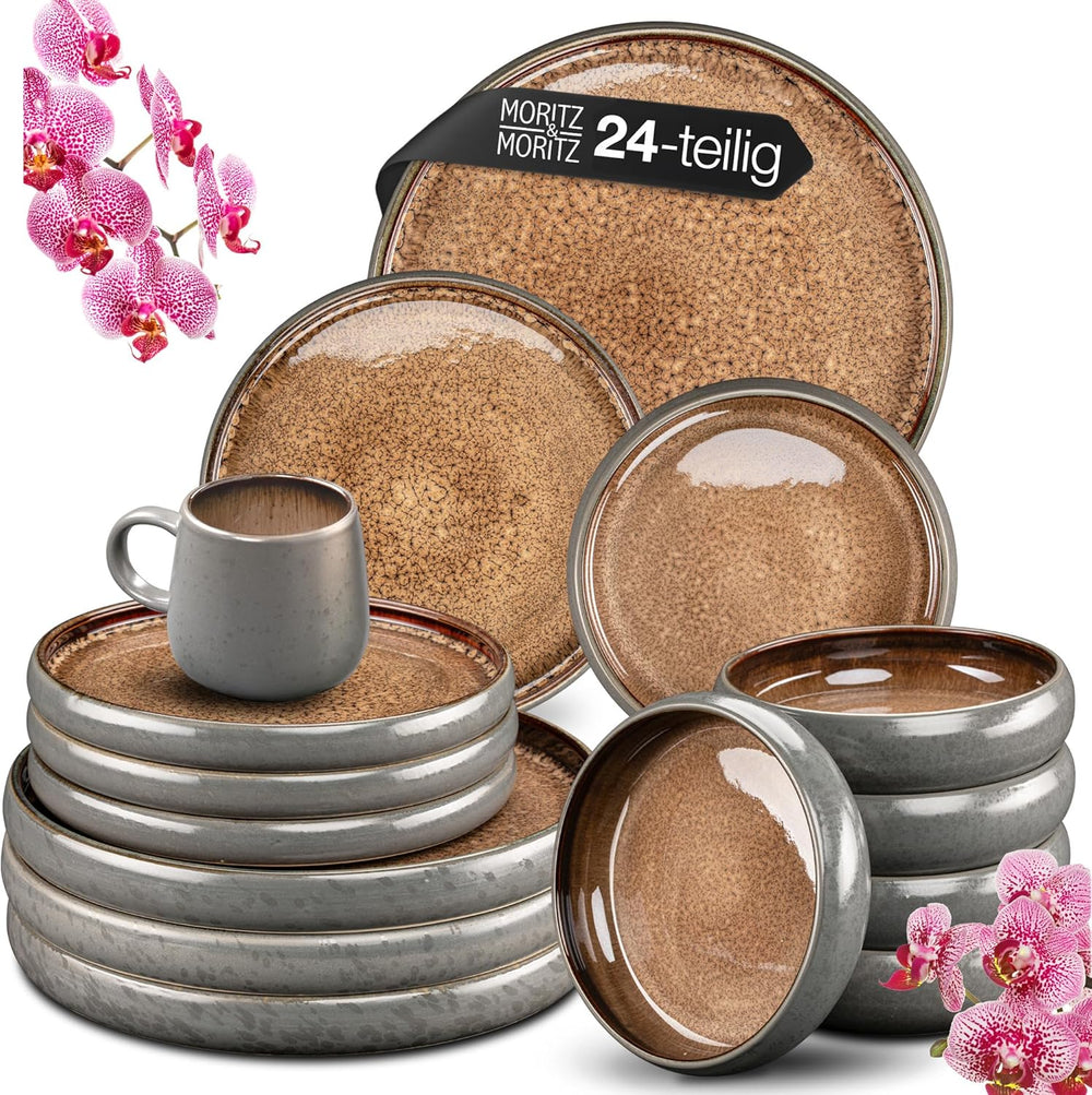 Set de veselă Moritz & Moritz SOLID din gresie, format din 24 de piese, pentru 6 persoane - set de veselă pentru 6 persoane, format din 6 farfurii de cină, 6 farfurii mici, 6 farfurii de masă și 6 cești cu mânere
