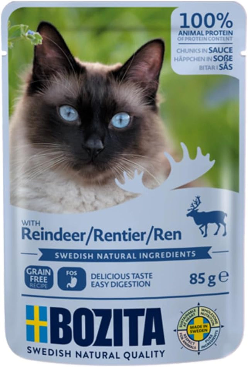 Bozita Pouch Mărunțișuri de hrană umedă în sos cu curcan - 12X85G Portion Pouch Hrană fără cereale și fără grâu pentru pisici - Hrană umedă pentru pisici adulte cu un conținut de 8,5% proteine și 4,5% grăsimi