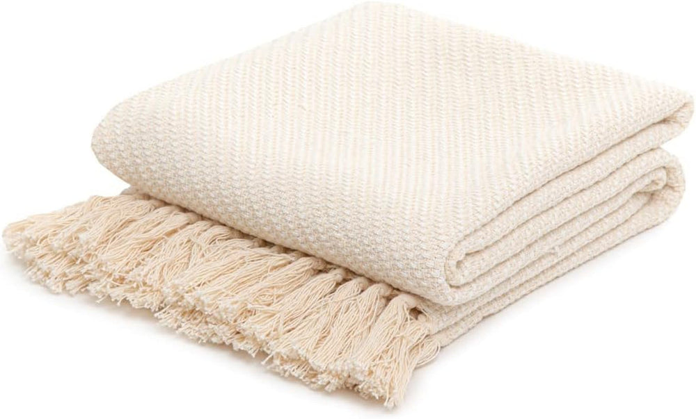 HOMLA Manta Morris Plaid con flecos de algodón - Manta suave y confortable Manta de algodón - tejido fino 130 X 170 Cm Crudo Camas y Mantas Besuche den HOMLA-Store Crudo