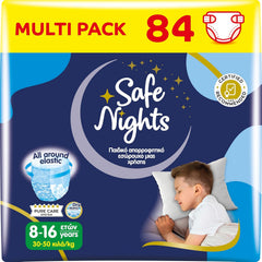 Safe Nights Boy, pantalones de noche para edades de 8 a 16 años (30 a 50 kg), 84 piezas