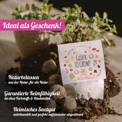 10x "Glück to grow" Semenbomben als Glückbringer 2026 & Blumensamen Geschenk | Mitbringsel Erwachsene & kleine Gastgeschenke Silvester - Kleeblatt Glückbringer Prüfung - inkl. Conjunto de tarjetas de regalo