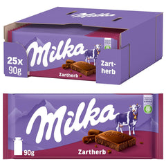 Milka Zartherb - chocolate con leche negro alpino con un delicado toque de cacao en un paquete múltiple - 25 x 90 g