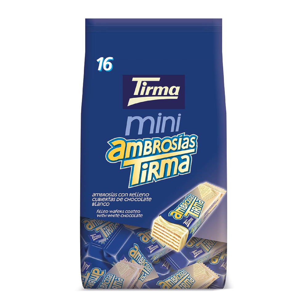 Mini Obleas de Chocolate Blanco Tirma | (16 unidades x 13,5g), 216g | Relleno de crema delicado | Sin OGM | Apto para vegetarianos | Empaquetado individualmente | merienda empacada