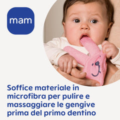 MAM Inel de dentiție pentru iepuri, mănușă de îngrijire orală pentru dinți, microfibră, 0+ luni, roz