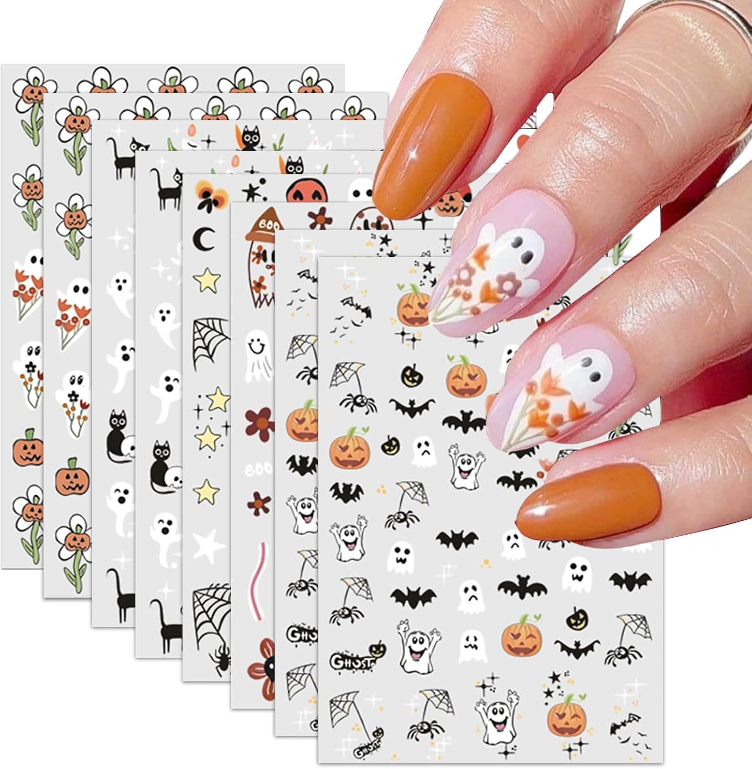 Nagelsticker Halloween, 8 Blätter Halloween Nagelsticker, Kürbis Nail Sticker, Nail Art, Nagel Charms, Nagel Zubehör, Nageldesign, Christmas (Typ A)