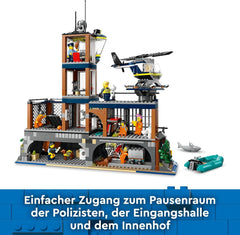 LEGO City Comisaría de Policía de Prison Island Helicóptero Barco Tiburón Policía Juego de juguetes 7 minifiguras y perro Regalo de cumpleaños para niños y niñas de 7 años 60419 Juegos de construcción Besuche den LEGO-Store