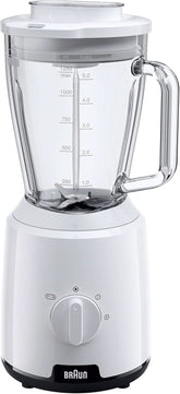Braun Powerblend 1 JB1050WH - Batidora de pie con 1,5 L de mezcla de vidrio, Küchenhelfer Zum Zerkleinern, Pürieren & Mixen, función Ice-Crush, 2 Geschwindigkeiten, 600 Watt, Weiß Bucatarie Naty Shop Weiß Glas-Mixaufsatz