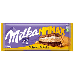 Chocolate y Galletas Milka Mmax – Chocolate con leche alpino con relleno de crema de leche y trozos de galleta crujientes – 300g