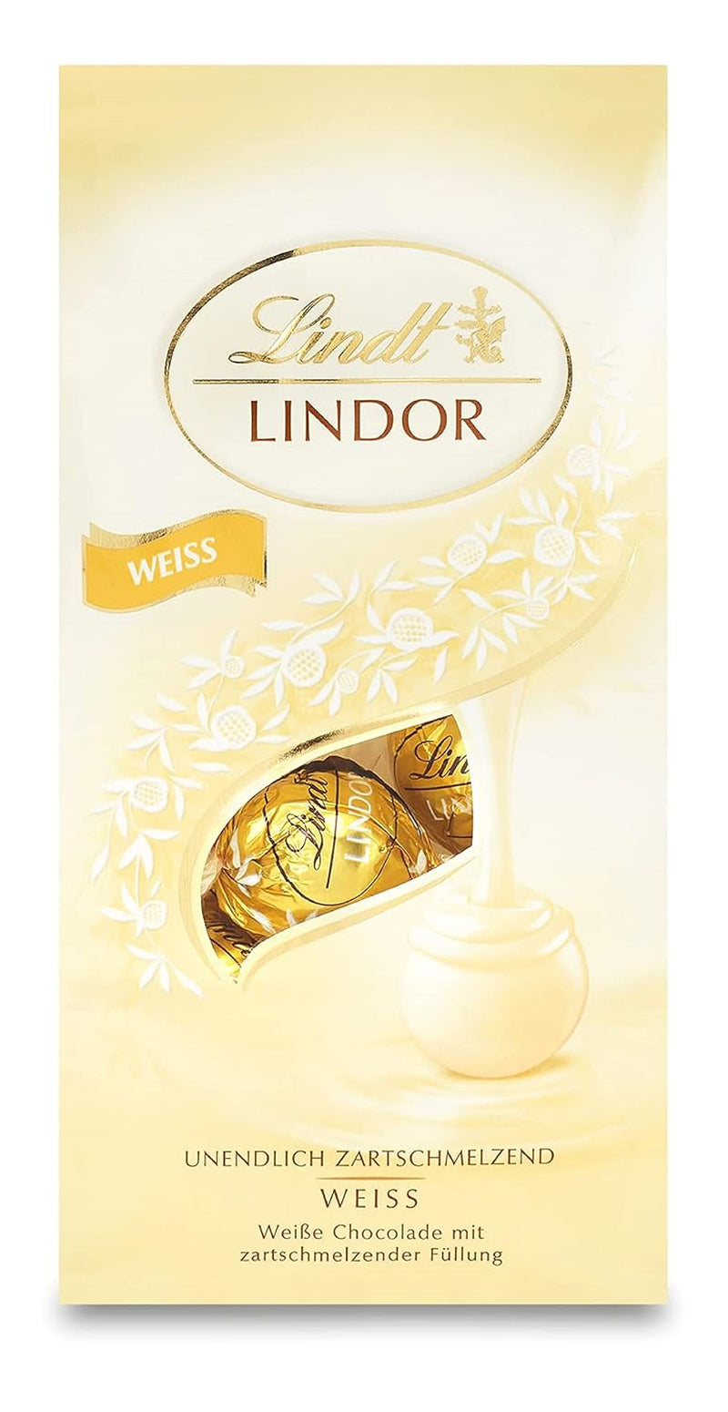 Bolitas de chocolate blanco Lindt LINDOR | Bolsa de 137g | Aprox. 10 bolitas de chocolate blanco con relleno que se deshace en la boca | Regalo de chocolate | regalo de chocolate