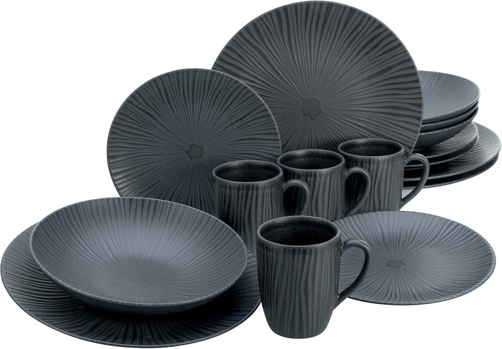 CreaTable, 20537, seria Vesuvio Black, set de veselă cu 16 piese, serviciu combinat din gresie, potrivit pentru mașina de spălat vase și cuptorul cu microunde, fabricat în Portugalia