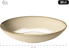 MÄSER 931734 Ossia, Teller-Set für 6 Personen im mediterranen Vintage-Look, 12-teiliges modernes Tafelservice mit Suppentellern und Speisetellern in sandigem Grau, Keramik, Sandgrau