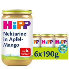 Hipp For Little Gourmets, Nectarinas en manzana y mango, sin azúcar añadido, 6 X 190 gramos Madre e Hijo Naty Shop 190 gramos Fruta