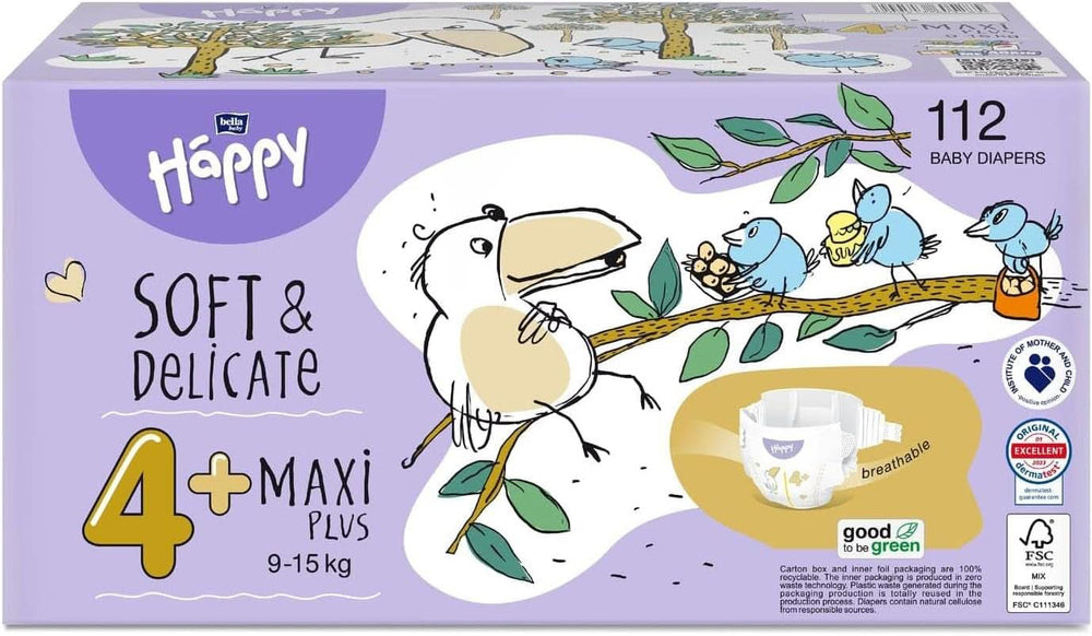 Pañales Bella Baby Happy Soft & Delicate talla 4+ Maxi plus 9-15 kg HAPPY BOX 112uds. Tienda Naty Madre e Hijo