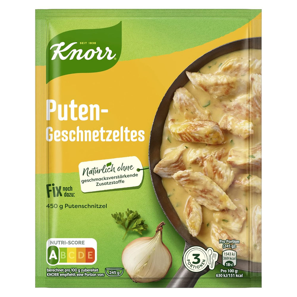 Knorr Fix Puten-Geschnetzeltes para ein leckeres Fleischgericht ohne geschmacksverstärkende Zusatzstoffe 3 porciones