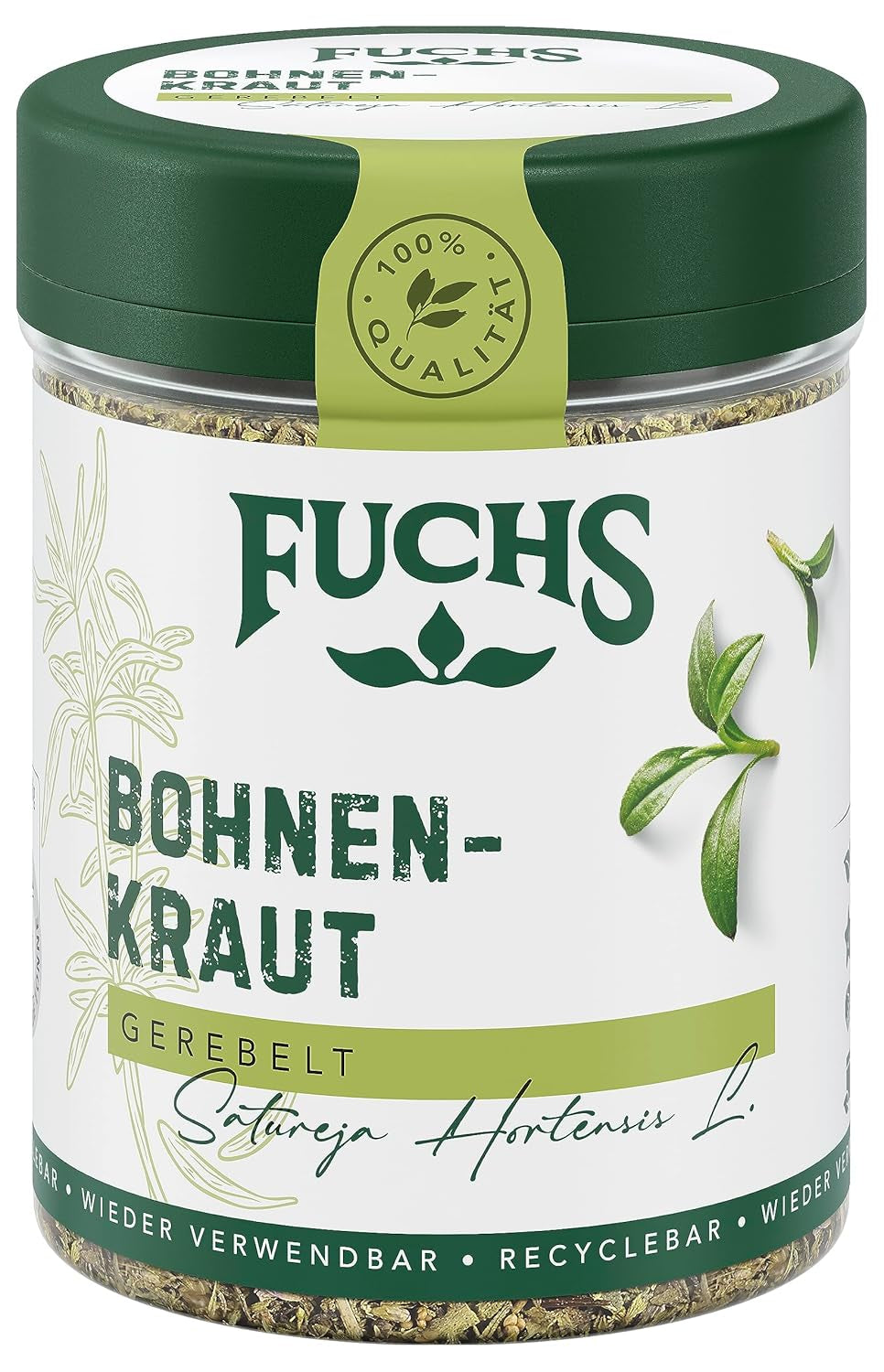 Fuchs Gewürze - Bohnenkraut gerebelt - ideal para Gemüsegerichte, Bohnengerichte oder Eintöpfe - ingredientes naturales - 20 g en wiederverwendbarer, recyclebarer Dosis