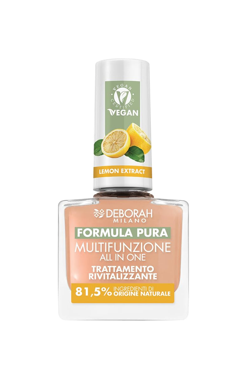 Milano Formula Pure Treatment Esmalte de uñas todo en uno, vegano, para base y top coat, con extracto de limón, revitaliza y reduce el color amarillento, 8,5 ml