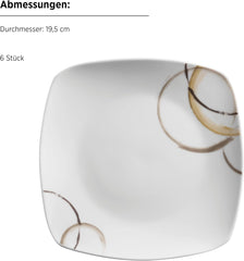 Set de veselă combinat MÄSER Nela, serie 30 piese, set de veselă pătrat pentru 6 persoane, alb/maro