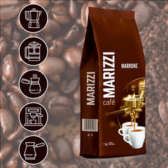 MARIZZI® Marrone - 1Kg - boabe de cafea 100% Arabica, aromă distinctă ușor dulce Cafea Naty Shop