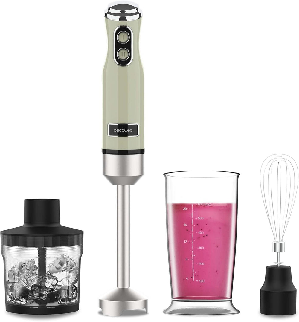 Cecotec Stabmixer Power Retrogreen 1200MAX Cream&Crush, Maximalleistung 1200 W, Tecnología Crossblades, 2 velocidades, Zubehörset Spülmaschinenfest, Spritzschutzhaube Kitchen Naty Shop