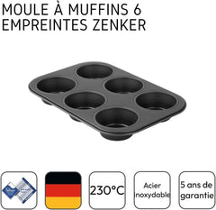 Zenker 6Er Muffinform Negro Metalizado, 275X190X30 Mm, Teflon Classic Antihaftbeschichtung, Hitzebeständig Bis 230°C, Leichte Reinigung, Ideal Für Köstliche Muffins Moldes y bandejas para hornear Naty Shop