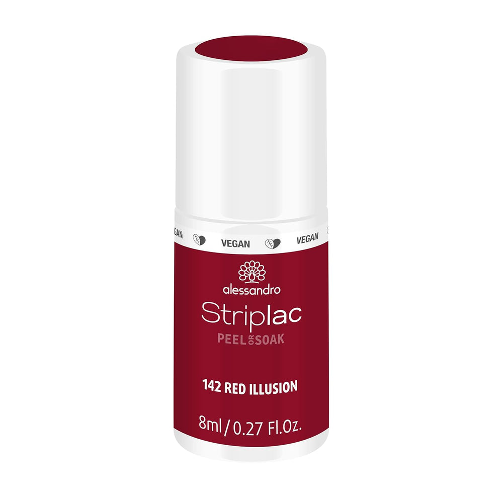 Esmalte de uñas UV Alessandro Striplac Red Ilusion – Delicado y duradero – Fácil eliminación gracias a la tecnología de eliminación peel-off – Vegano y libre de crueldad animal – 8 ml