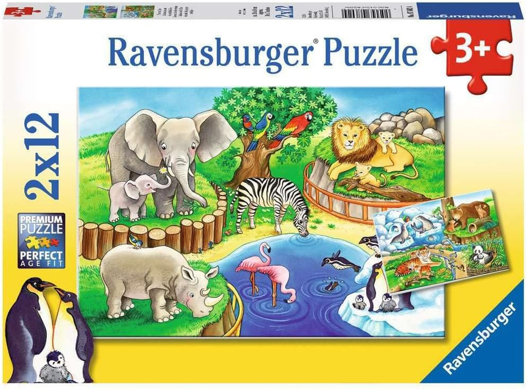 Ravensburger Puzzle pentru copii - 07602 Animale la Zoo - Puzzle pentru copii de la 3 ani, cu 2X12 piese Puzzle Naty Shop Titlu implicit
