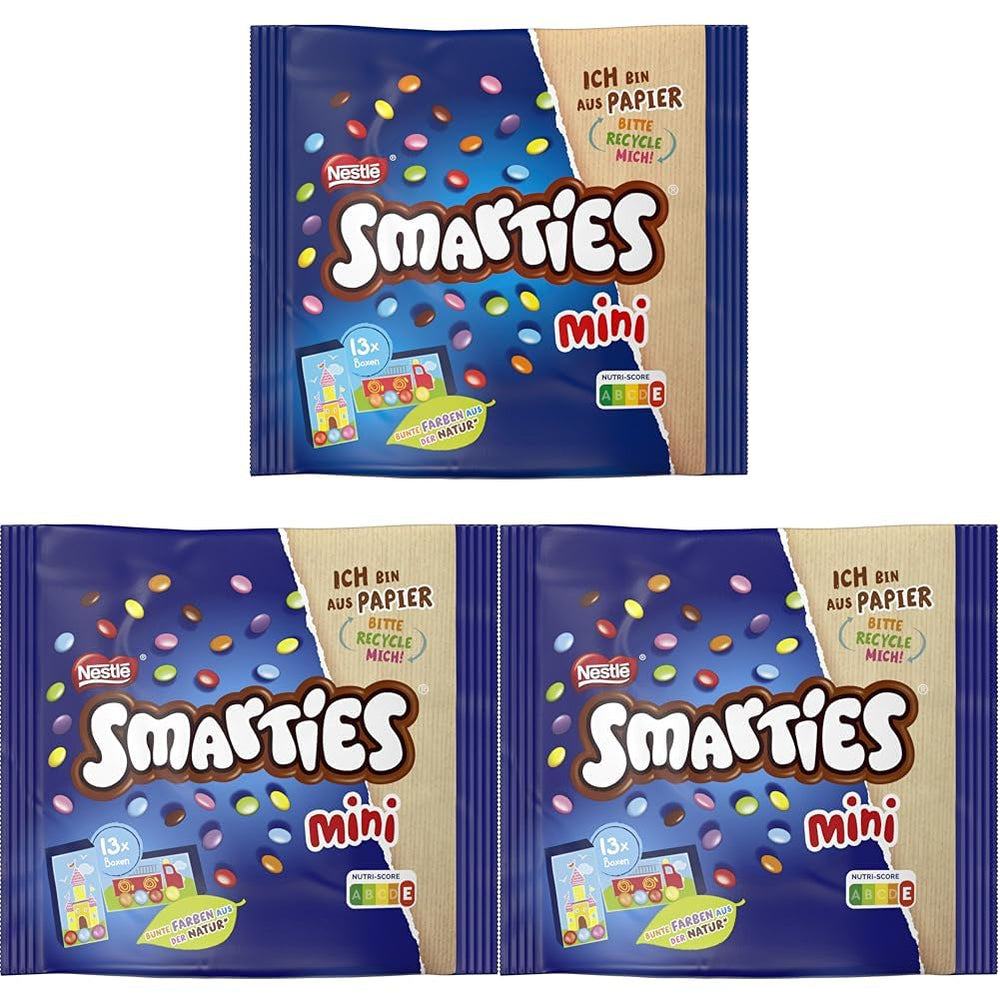 Nestlé SMARTIES Mini lentejas pequeñas envueltas individualmente con chocolate con leche, paquete de 3 (1 x 187 g)