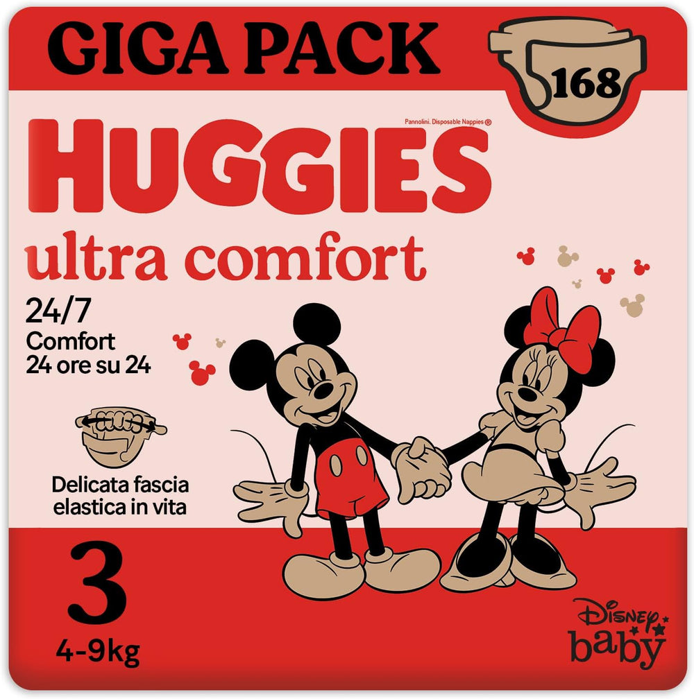 Pañales Huggies Ultra Comfort, talla 3 (4-9 kg), diseño Disney, 168 piezas