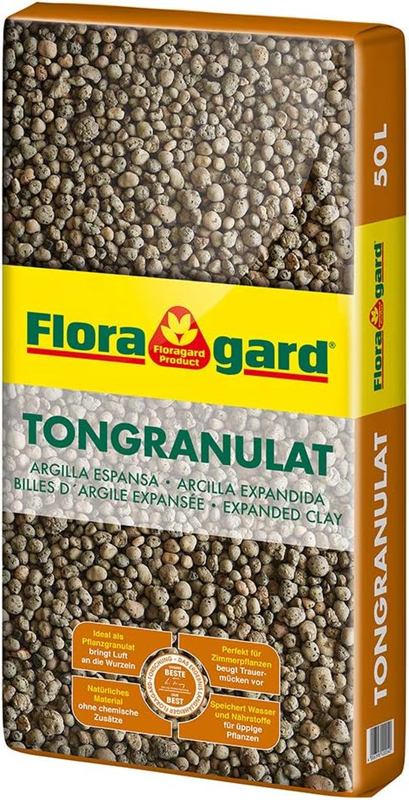 Floragard granulado de arcilla expandida 50 L - material de drenaje natural y sustrato hidropónico para macetas, tinas, plantas de interior y jardineras - previene la acumulación de agua, asegura una buena aireación