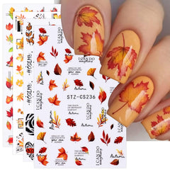 JMEOWIO Nagelsticker Herbst 9 Blatt Nail Art Sticker Selbstklebend Nagelaufkleber Kürbis Ahornblatt Erntedankfest Dekoration Nageldesign Zubehör