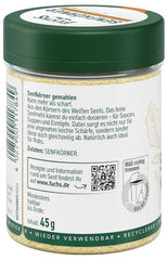 Fuchs Gewürze - Senfkörner gemahlen - für die Zubereitung von Rubs, zum Verfeinern von Suppen und Saucen - ingredientes naturales - 45 g en wiederverwendbarer, recyclebarer Dosis