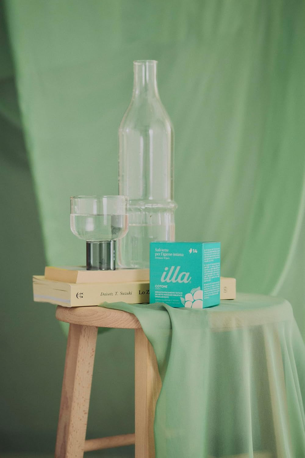 Șervețele de curățare Illa - Șervețele igienice de curățare din bumbac - șervețele de unică folosință - șervețele umede pentru igiena intimă în afara casei - nu necesită spălare - 1 pachet de 14 șervețele