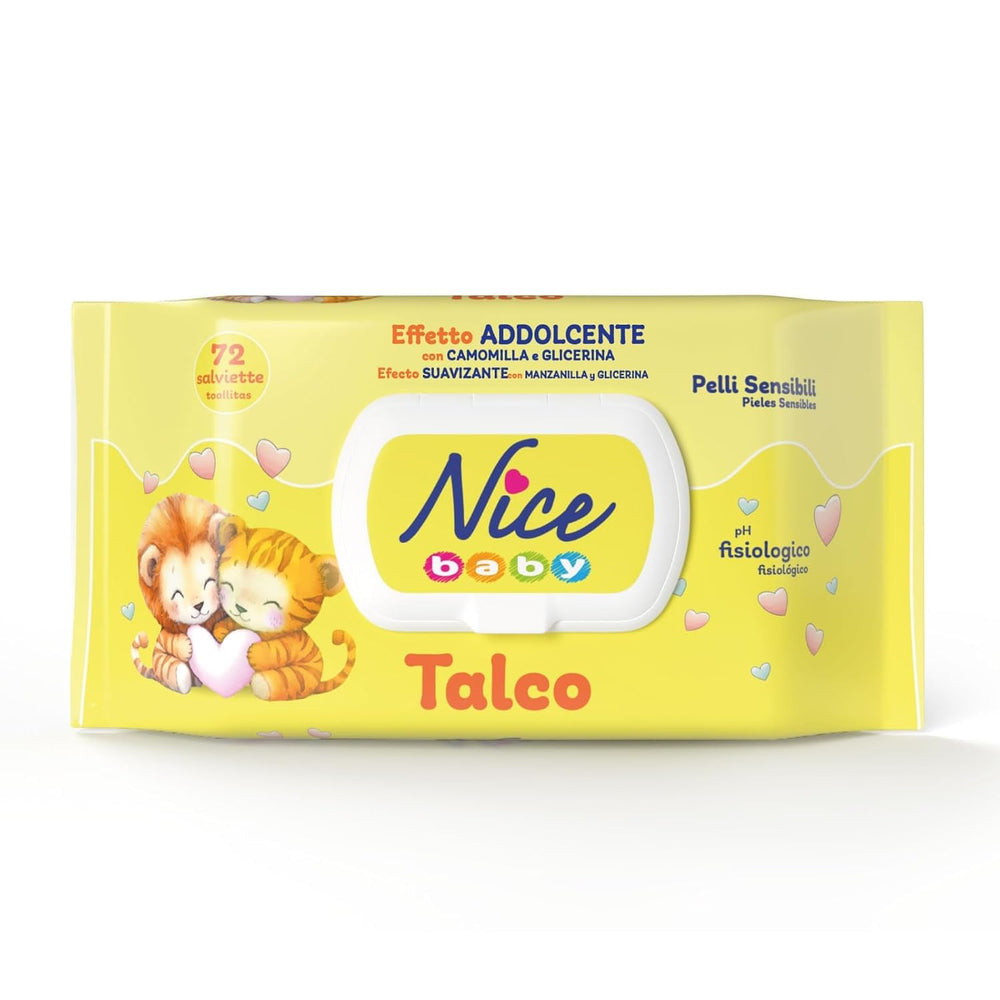 NICE Baby Toallitas húmedas 72 piezas con tapa Talco Aroma Materiales naturales Limpieza suave Bebé 1 pieza