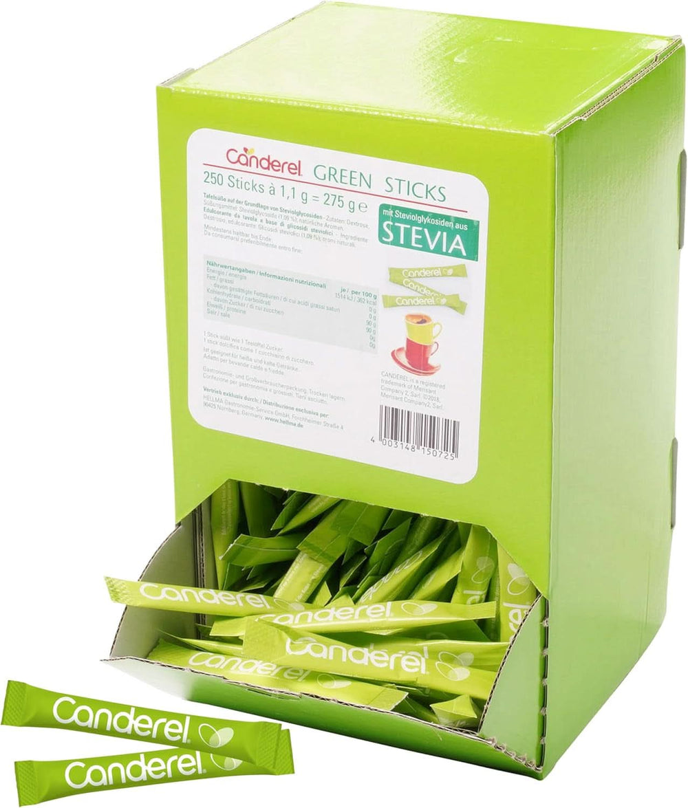 Hellma Canderel Green Stevia Sticks, 250 sobres de stevia, sobre de 1,1 gramos Edulcorantes Naty Shop