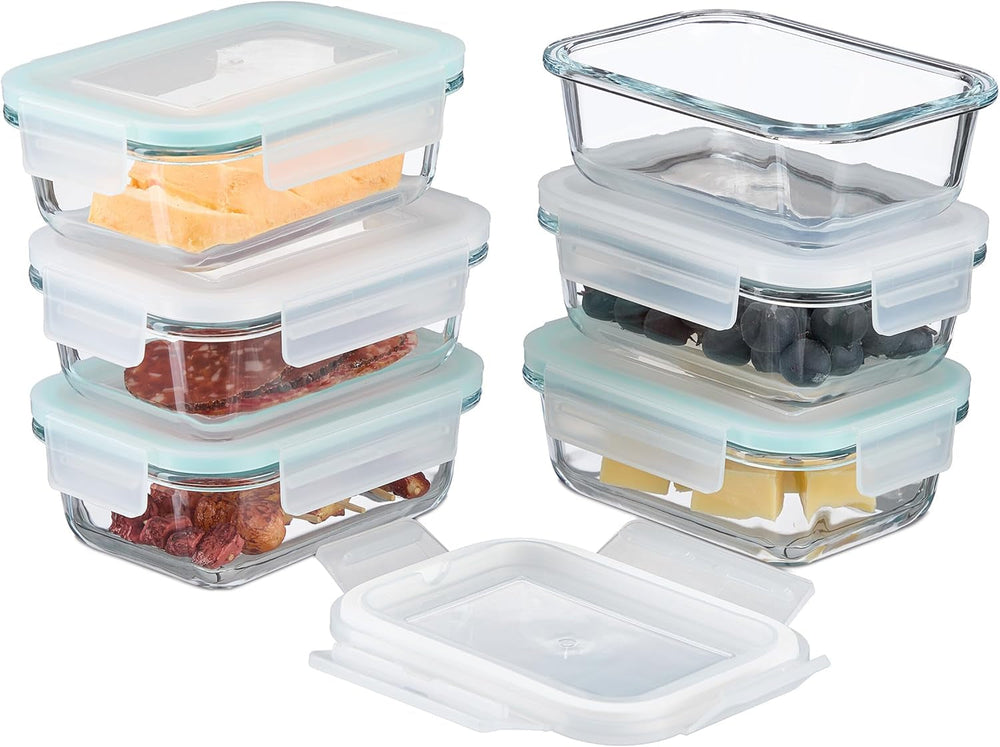 Relaxdays recipiente din sticlă cu capac, set de 6, 370 ml, recipiente pentru depozitarea alimentelor, capac din plastic, etanș, borcan din sticlă, transparent Cutii depozitare alimente Naty Shop 370 Ml
