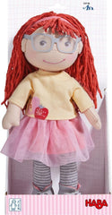 HABA Puppe AVA – Stoffpuppe für Kinder ab 18 Monaten, 30 cm, weicher Körper & pflegeleicht, Gesicht gestickt, Kleidung mit Klettverschluss – 1307196001