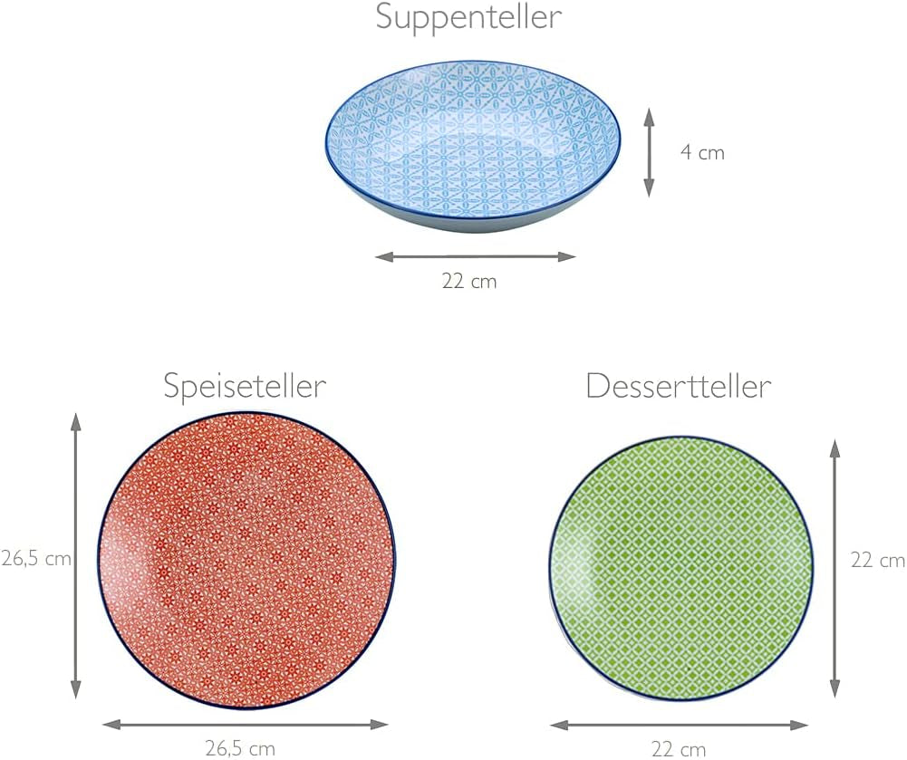 Creatable, 10689, Serie Mediterran, 12-Teiliges Geschirrset, Teller Set Aus Steinzeug, Spülmaschinen- Und Mikrowellengeeignet, Qualitätsproduktion Seturi vesela masa Naty Shop