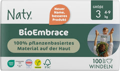 Pañales para bebé Naty BioEmbrace, talla 3 (4-9 kg) | Materiales 100% vegetales, suaves con la piel | Suavidad transpirable, testado dermatológicamente, excelente absorción | 100 uds.