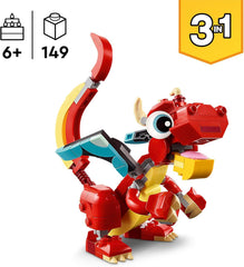 LEGO Creator 3in1 Red Dragon Toy to Fish Figure to Phoenix Bird Model, Animal Figures Set, Gifts for 6 Plus Year Old Boys, Girls and Kids 31145