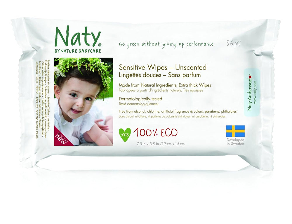 Eco by Naty Baby Care, Toallitas húmedas ecológicas para bebés, sin perfume, 56 pañales