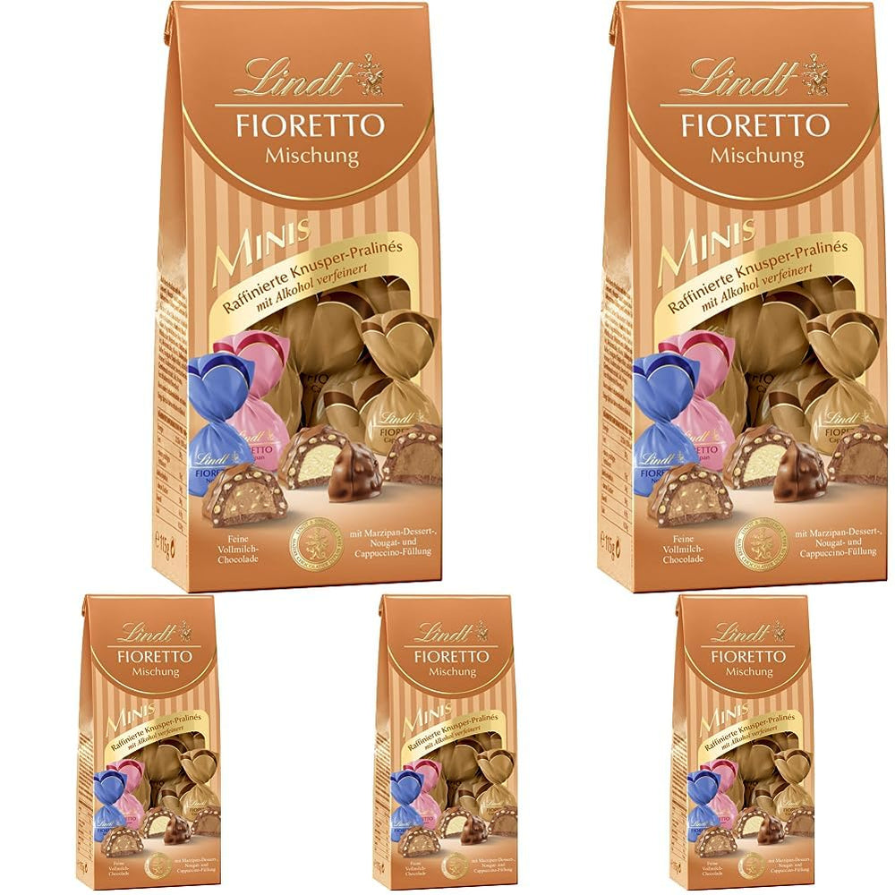 Chocolate - Surtido FIORETTO Minis | 115 gramos | Aprox. 10 bombones de chocolate con leche en sabores mazapán, capuchino y turrón, contiene alcohol | Set de regalo de chocolate | Set de regalo de chocolate (paquete de 5)