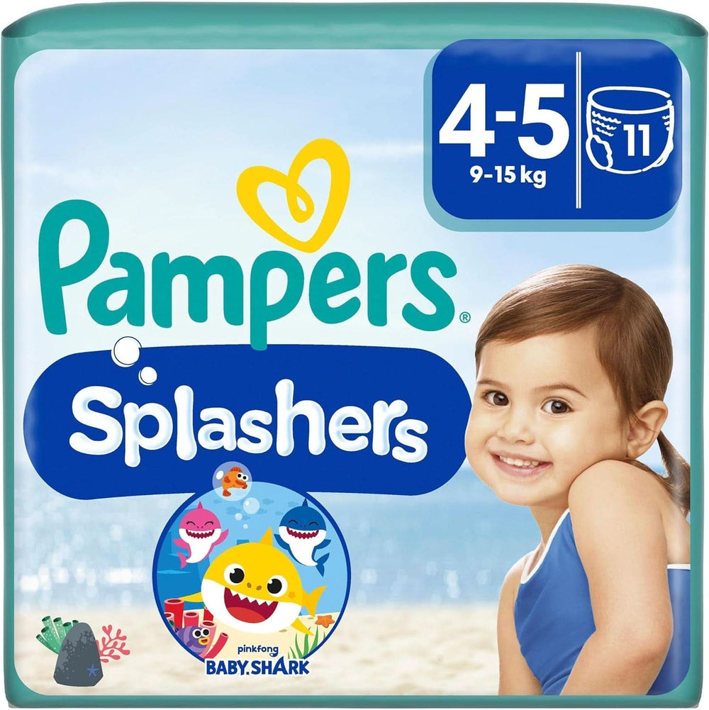 Pampers Pañales para Bebé Talla 4-5, Splashers, Naty Shop Pañales de Baño Desechables para Protección Segura del Agua Mamá y Bebé 4-5 (11 Piezas)