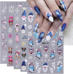 JMEOWIO Nagelsticker Weihnachten 6 Blatt Nail Art Sticker Selbstklebend Nagelaufkleber Schneeflocke Winter Urlaub Süß Dekoration Nageldesign Zubehör