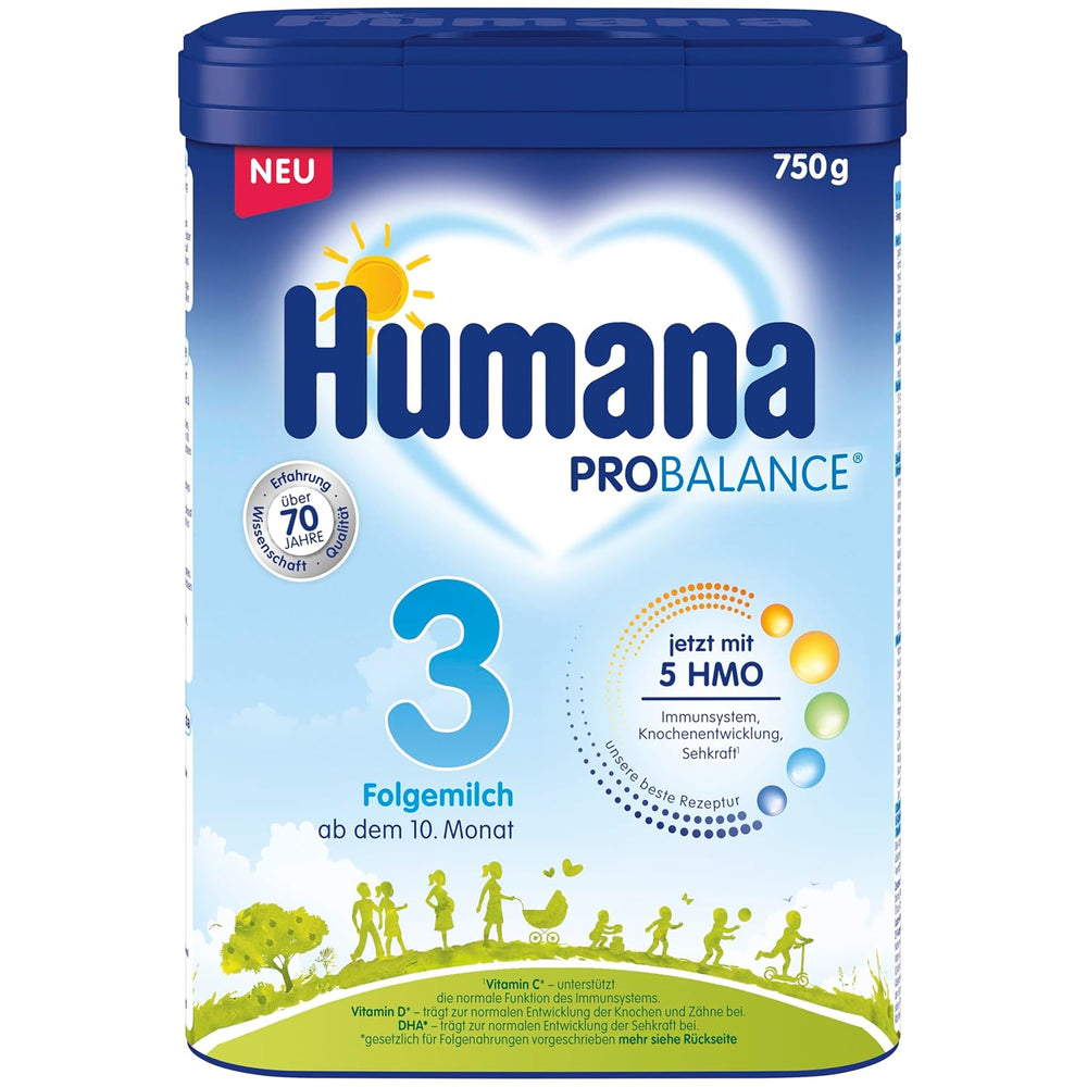 Humana 3 Folgemilch Vorteilspack - 4x750g con 5 HMO, Natürliche Abwehrkräfte, Optimal für Babies ab dem 10; mes